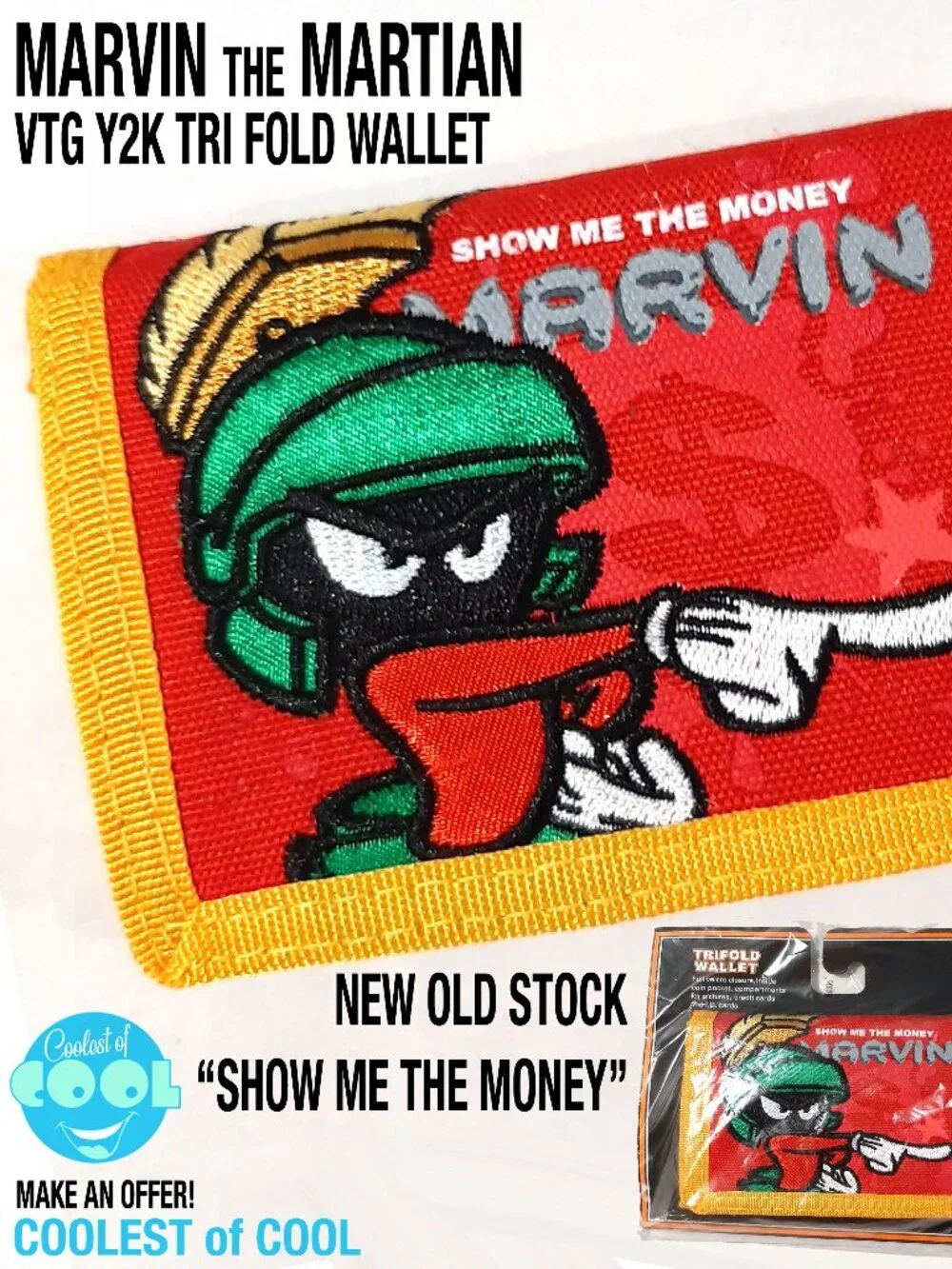 Marvin the Martian trifold wallet rare vintage Y2K Looney Tunes Warner Bros NWT